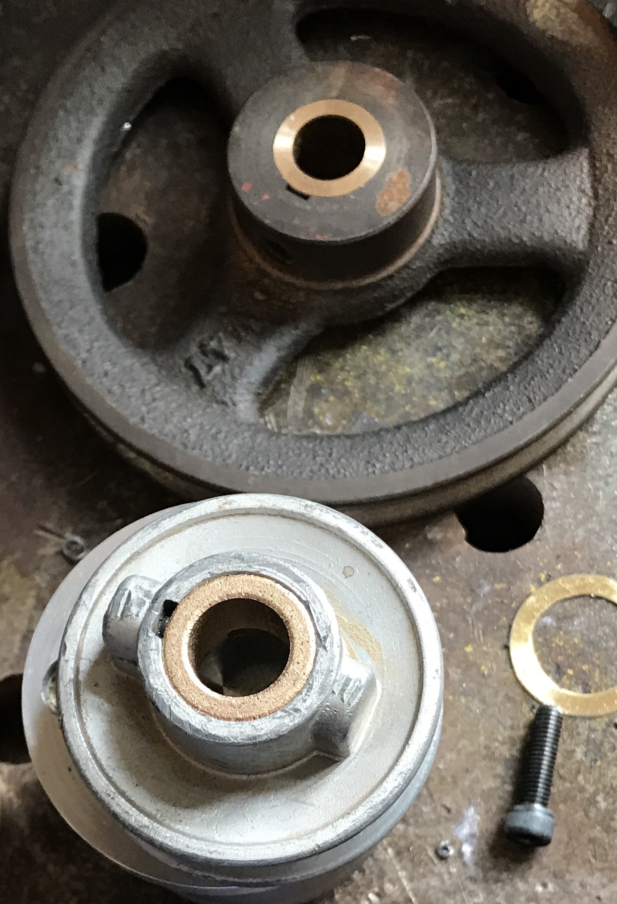 The two pulleys with bearings installed